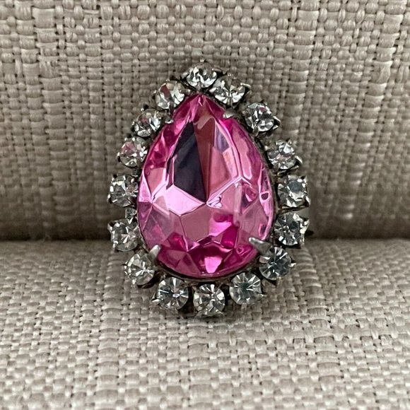 Women Rings Faux Pink Stone Jewelry Crystal Silver Tone Fashion Ring Size 7-8 - Picture 3 of 7